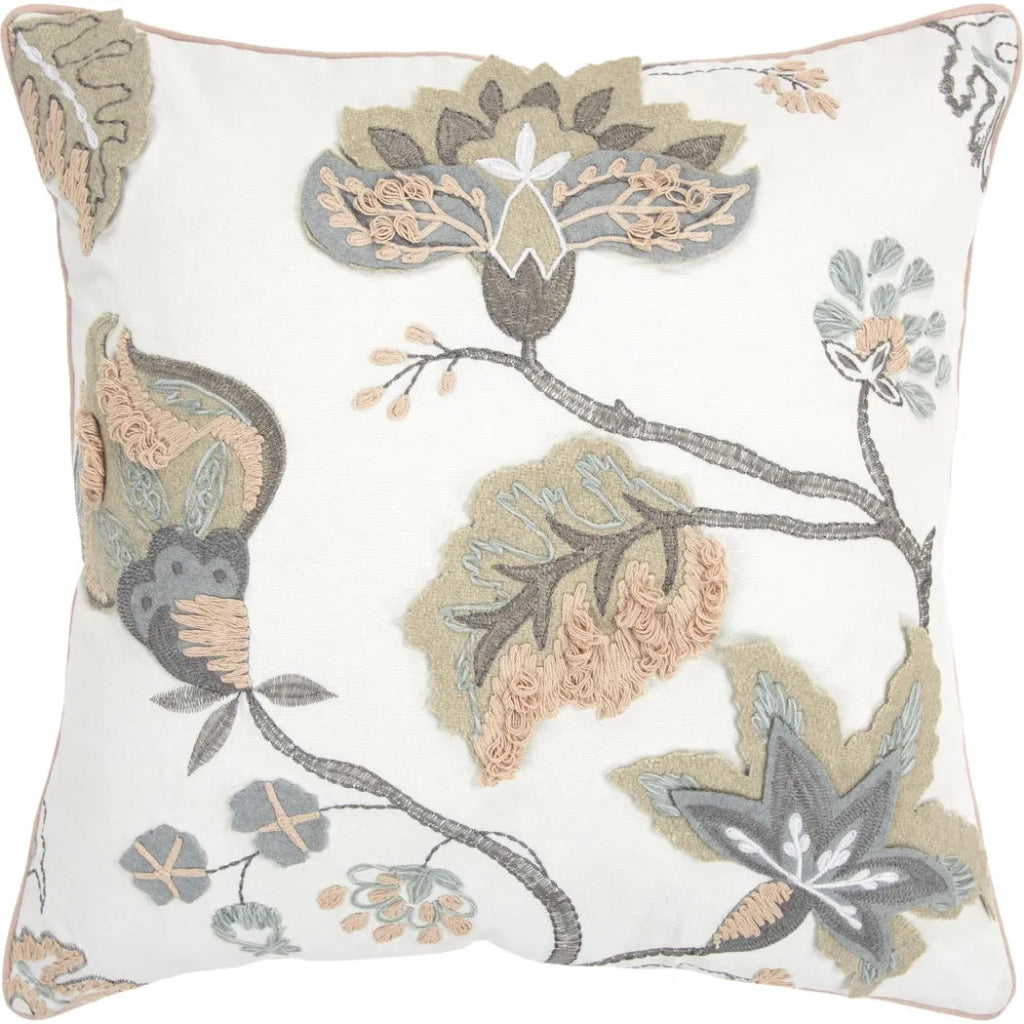 Alleo Embroidered Floral Blush Pillow Insert - LOOMLAN - LOOMLAN - Throw Pillows