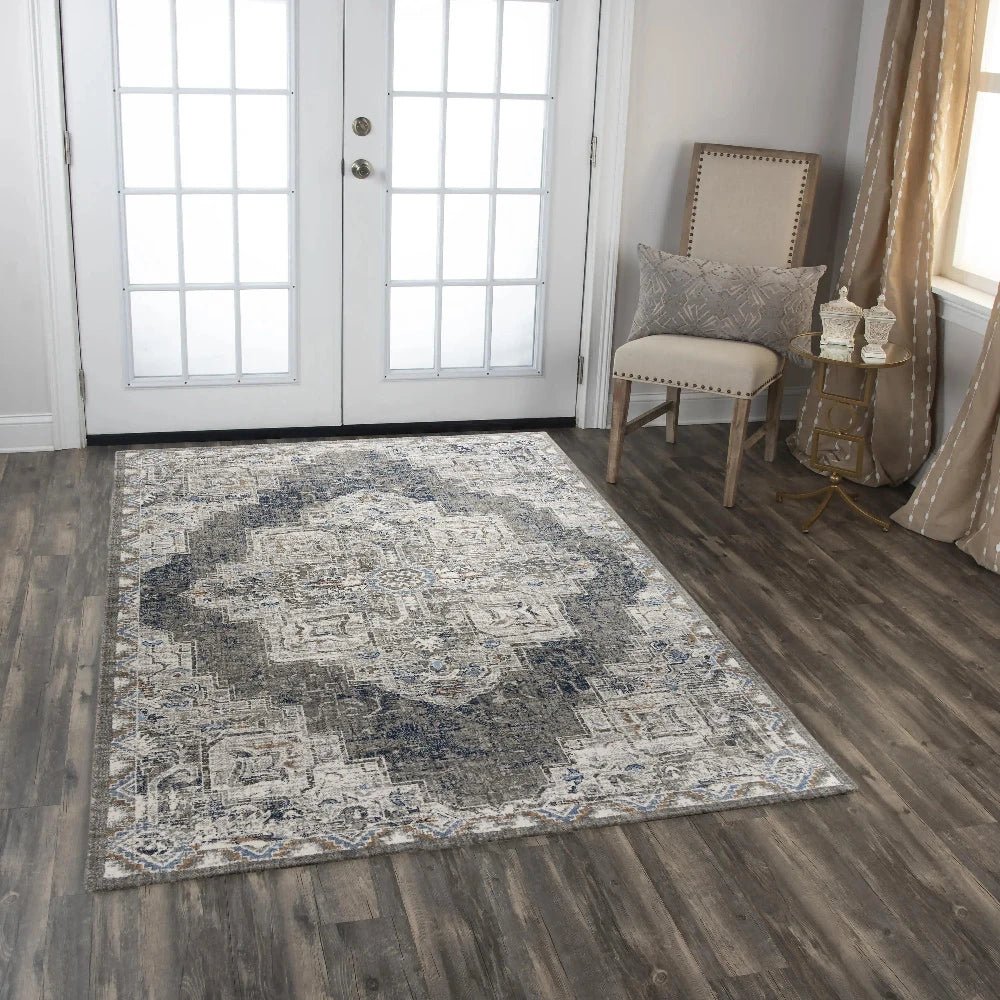 Alma Medallion Dark Gray Large Area Rugs - LOOMLAN - LOOMLAN - Area Rugs