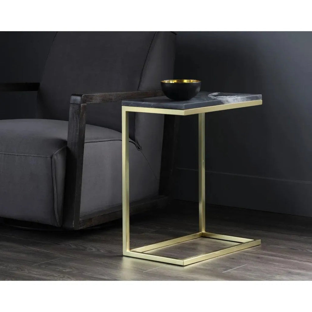 Amell Steel d Marble Rectangular End Table - LOOMLAN - SUNPAN - Side Tables