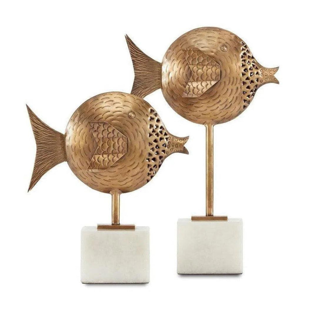 Antique Brass White Cici Brass Fish Set of 2 - LOOMLAN - Currey & Co - Statues & Sculptures