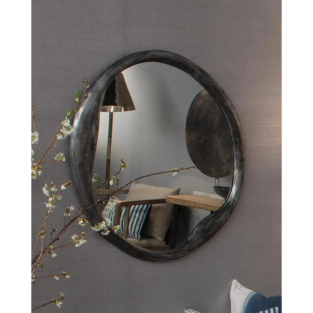 Antique Grey Aluminum Organic Round Wall Mirror - LOOMLAN - Jamie Young - Wall Mirrors