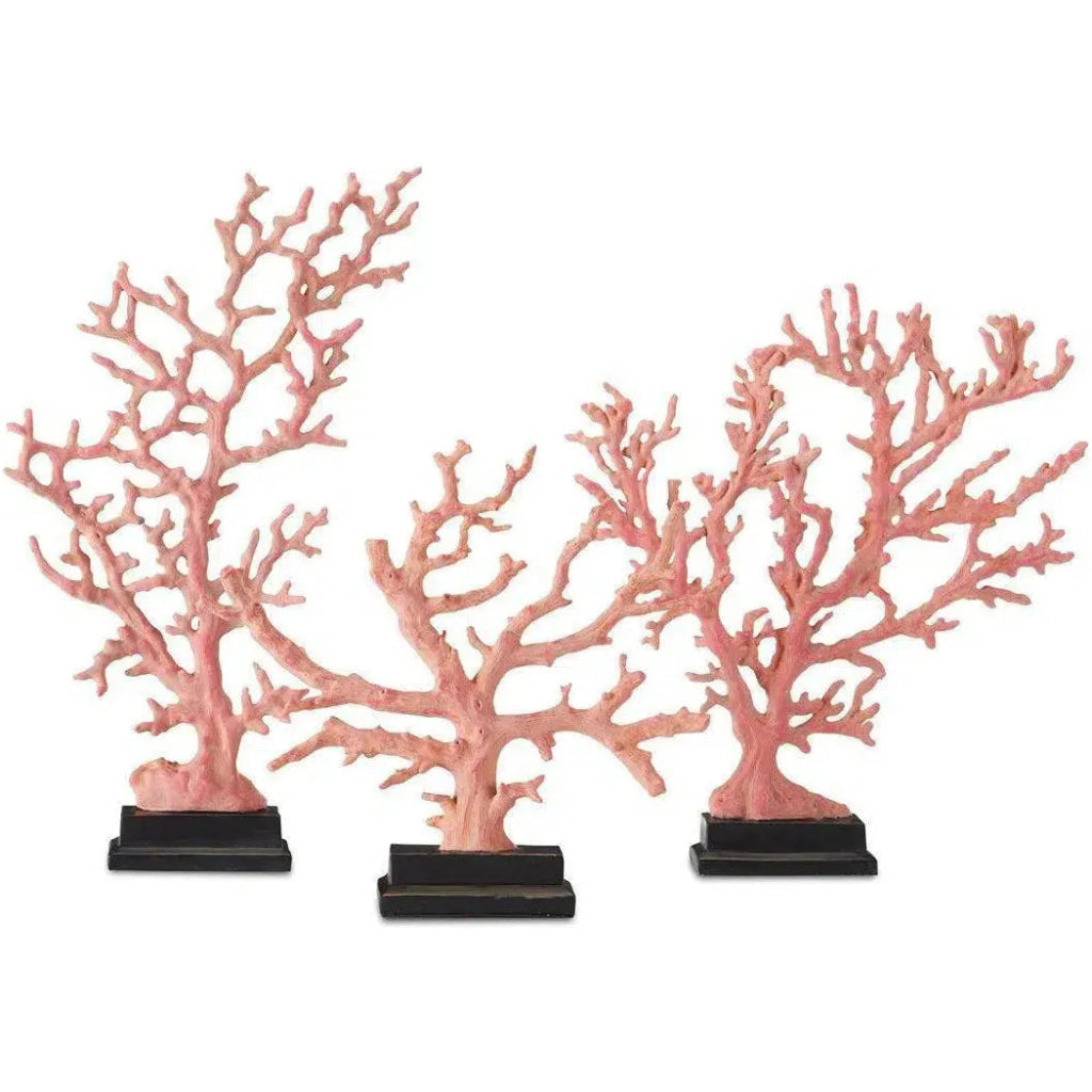 Antique Red Coral Branches Large Set of 3 - LOOMLAN - Currey & Co - Statues & Sculptures