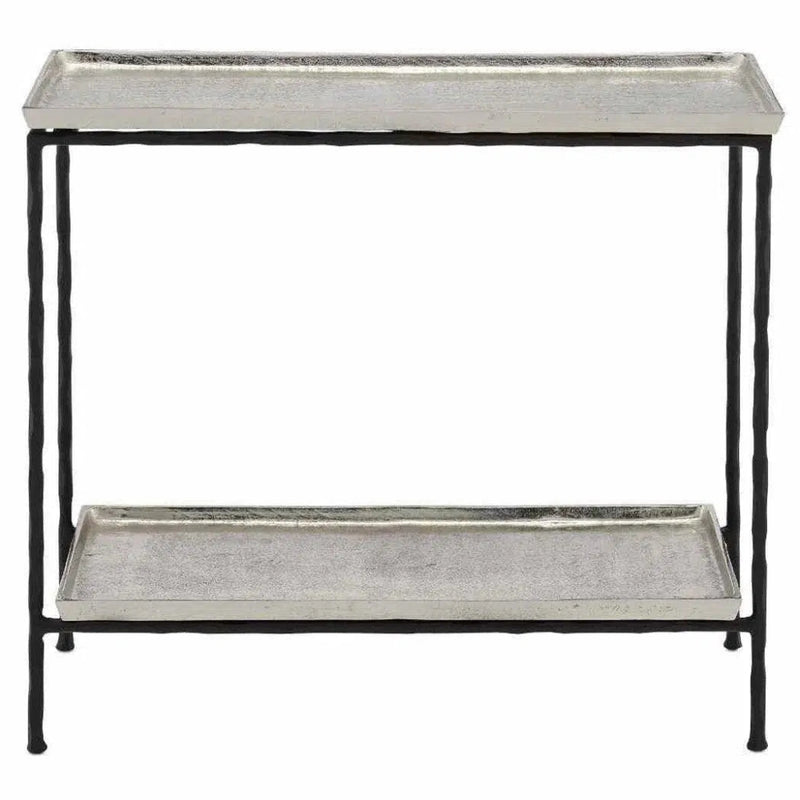 Antique Silver Black Boyles Silver Side Table - LOOMLAN - Currey & Co - Side Tables