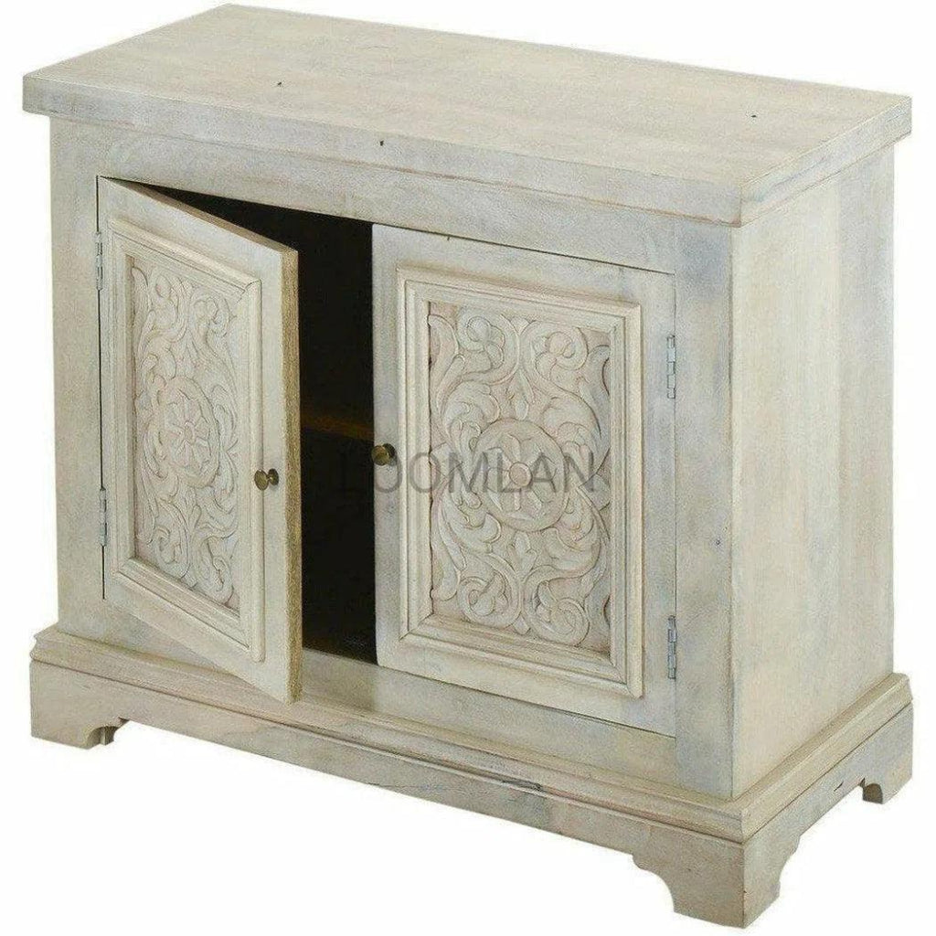 Antique White Farmhouse Nightstand Cabinet - LOOMLAN - LOOMLAN - Nightstands