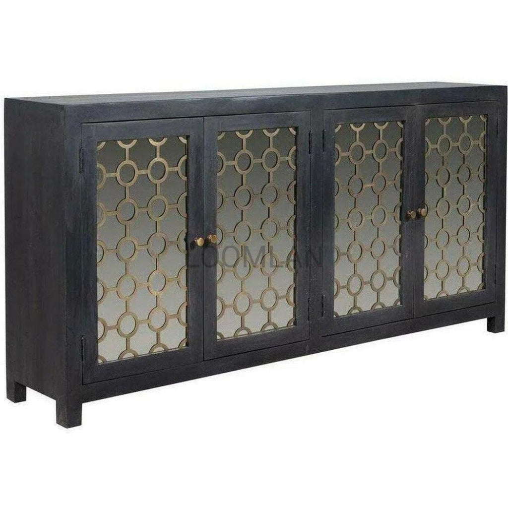 Antiqued Black 4 Glass Doors Honeycomb Sideboard - LOOMLAN - LOOMLAN - Sideboards