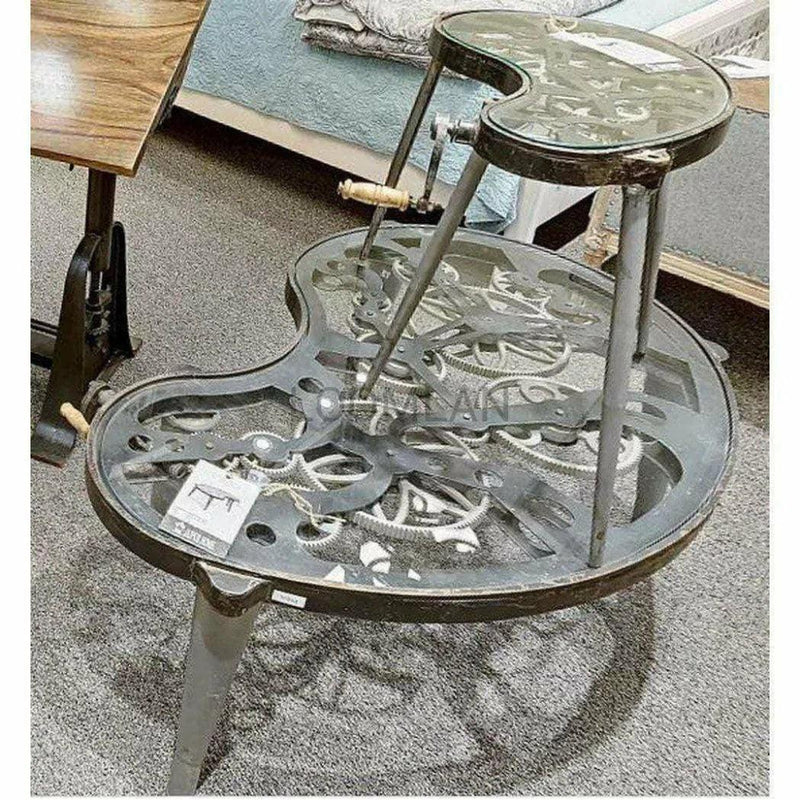 Antiqued Glass Moving Gears End Side Table Steampunk - LOOMLAN - LOOMLAN - Side Tables