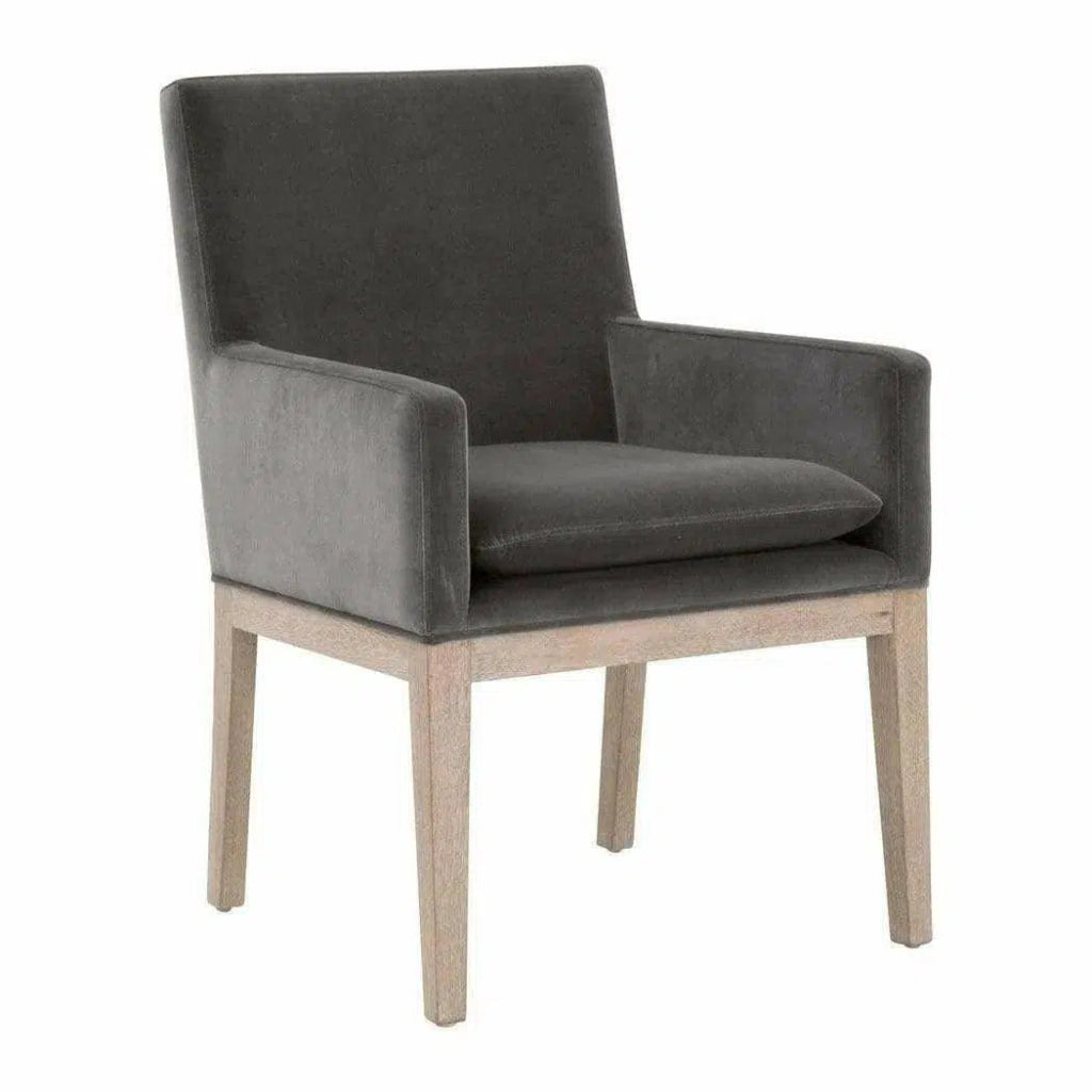 Arm Chairs Drake Arm Chair Gray Velvet Natural Gray Oak - LOOMLAN - Essentials For Living - Dining Chairs