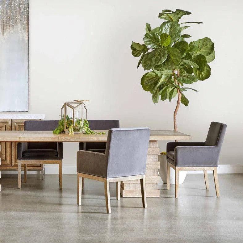 Arm Chairs Drake Arm Chair Gray Velvet Natural Gray Oak - LOOMLAN - Essentials For Living - Dining Chairs