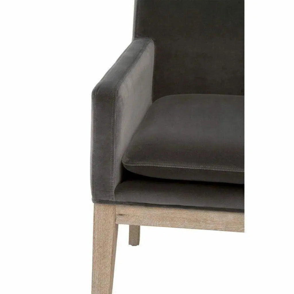 Arm Chairs Drake Arm Chair Gray Velvet Natural Gray Oak - LOOMLAN - Essentials For Living - Dining Chairs