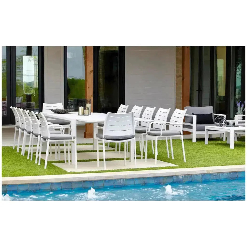 Athene White Outdoor Extendable Dining Table Set For 12 - LOOMLAN - LOOMLAN - Outdoor Dining Sets