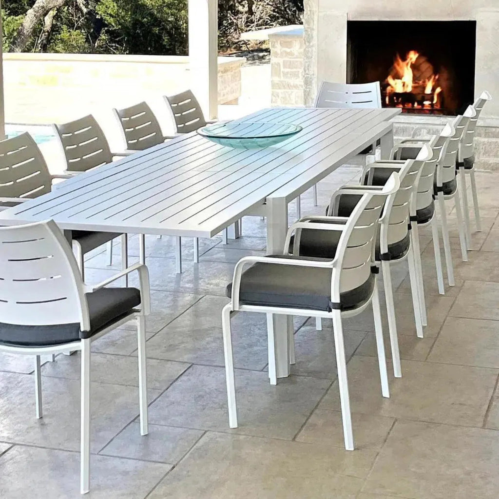 Athene White Outdoor Extendable Dining Table Set For 12 - LOOMLAN - LOOMLAN - Outdoor Dining Sets