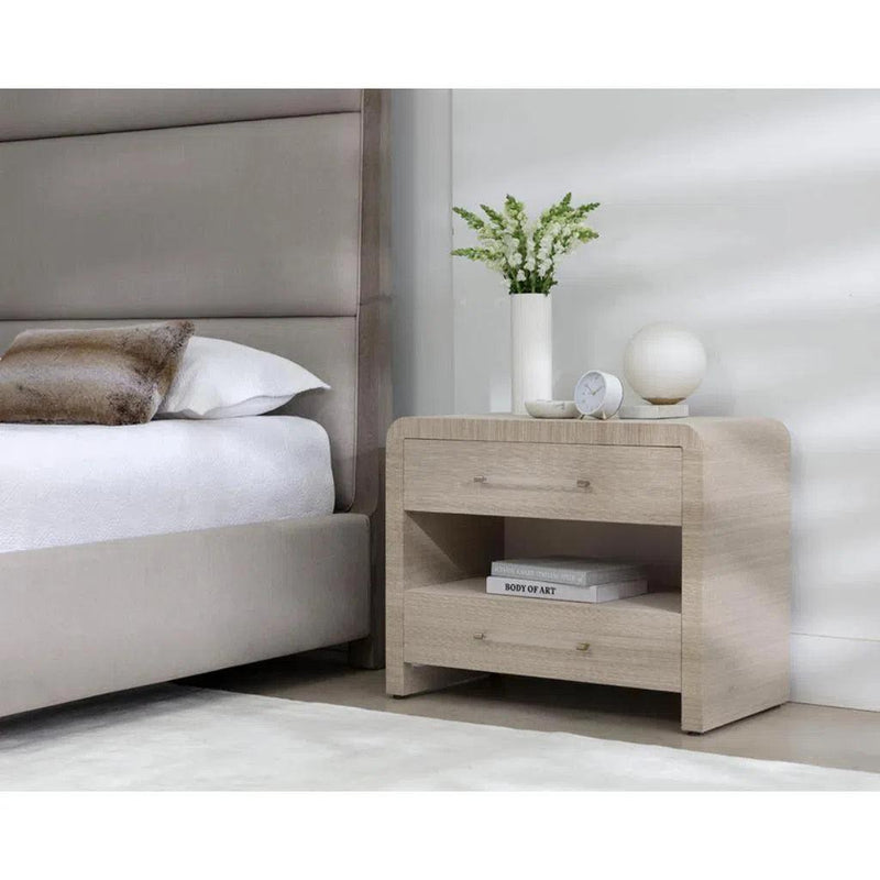 Atherton Wooden Framed Raffia Nightstand - LOOMLAN - SUNPAN - Nightstands