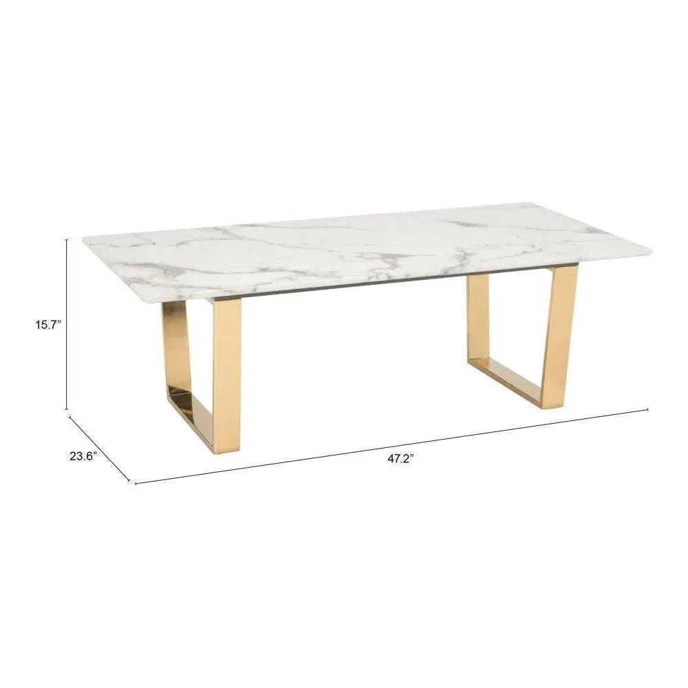 Atlas Coffee Table White & Gold - LOOMLAN - Zuo Modern - Coffee Tables