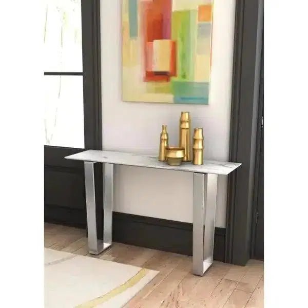 Atlas Console Table White & Silver - LOOMLAN - Zuo Modern - Console Tables