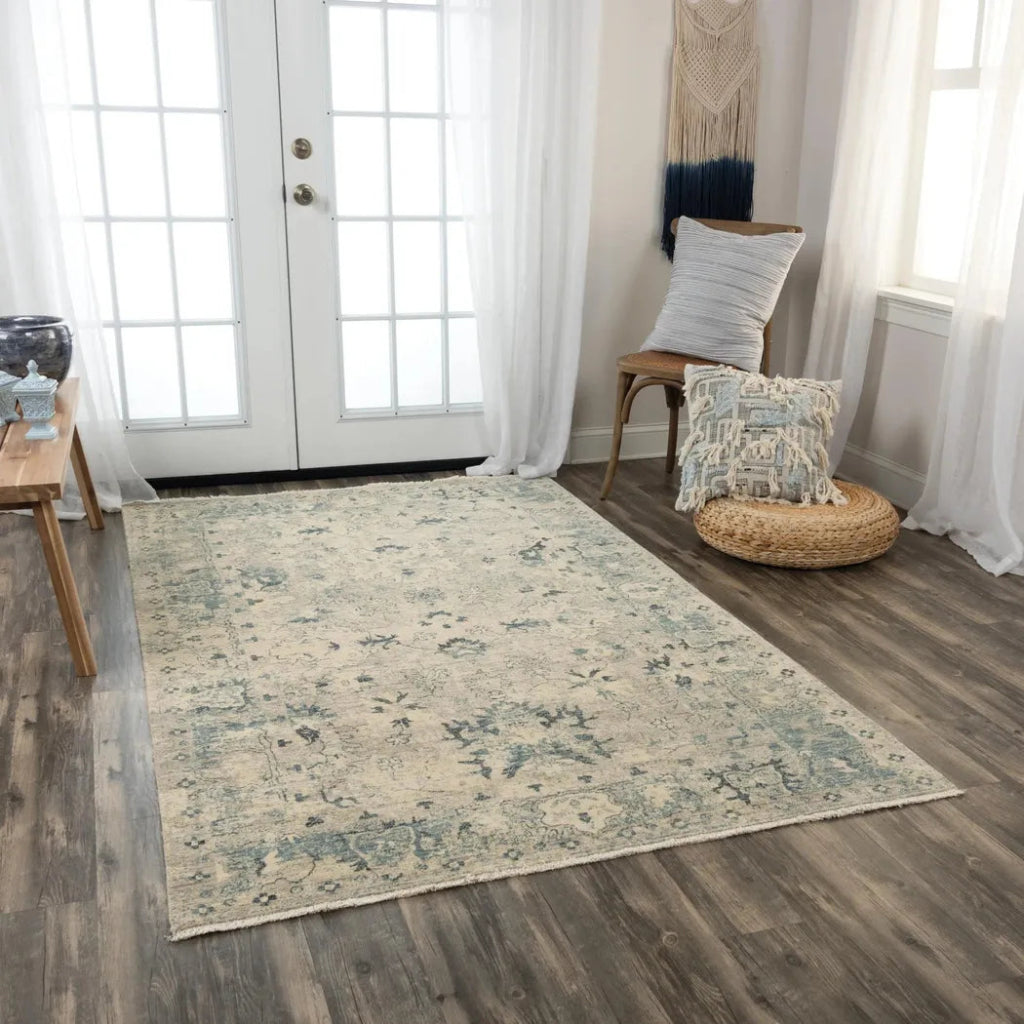 Auda Floral Beige/ Blue Large Area Rugs For Living Room - LOOMLAN - LOOMLAN - Area Rugs