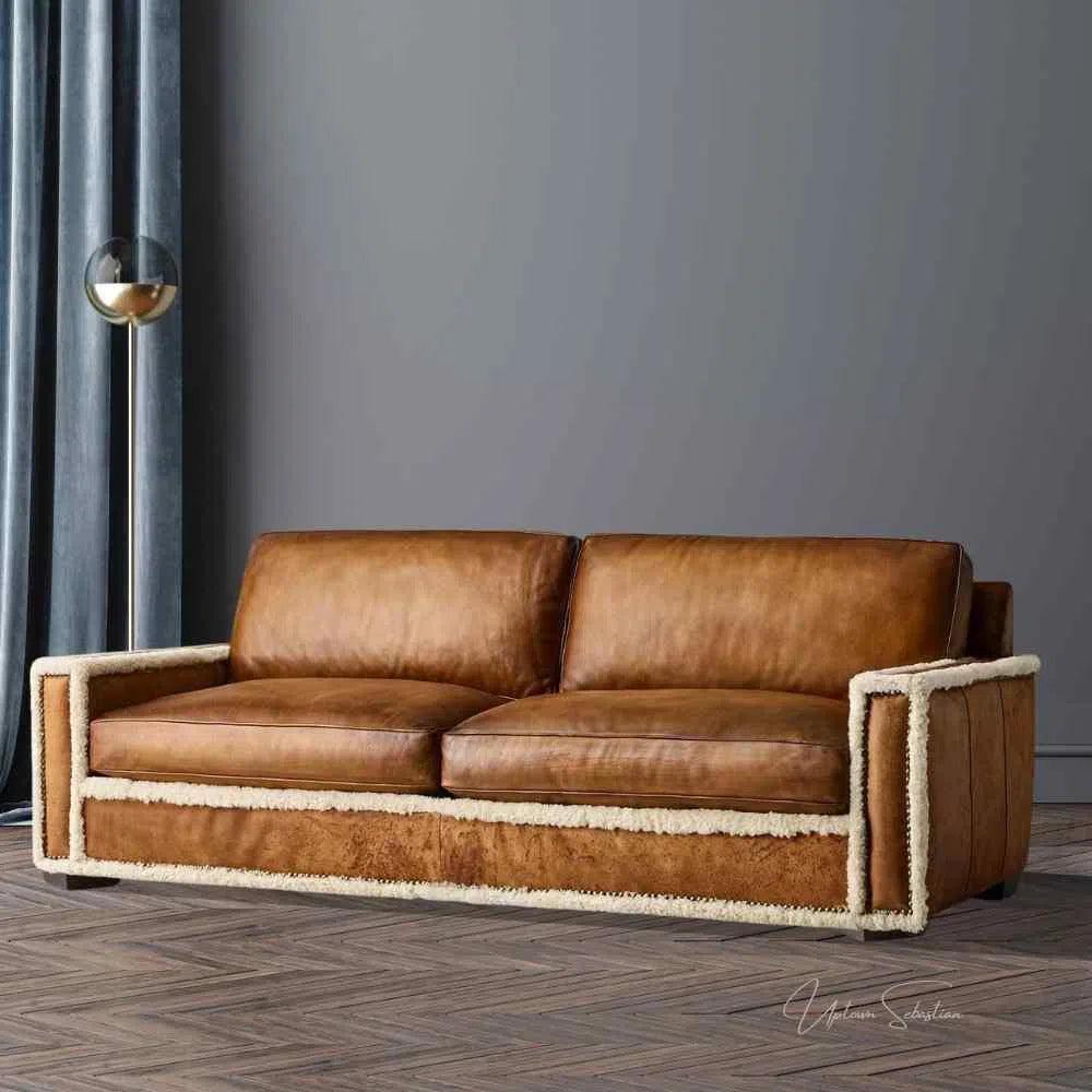 Austin Brown Benchmade Leather Couch Shearing Trim - LOOMLAN - Uptown Sebastian - Sofas & Loveseats