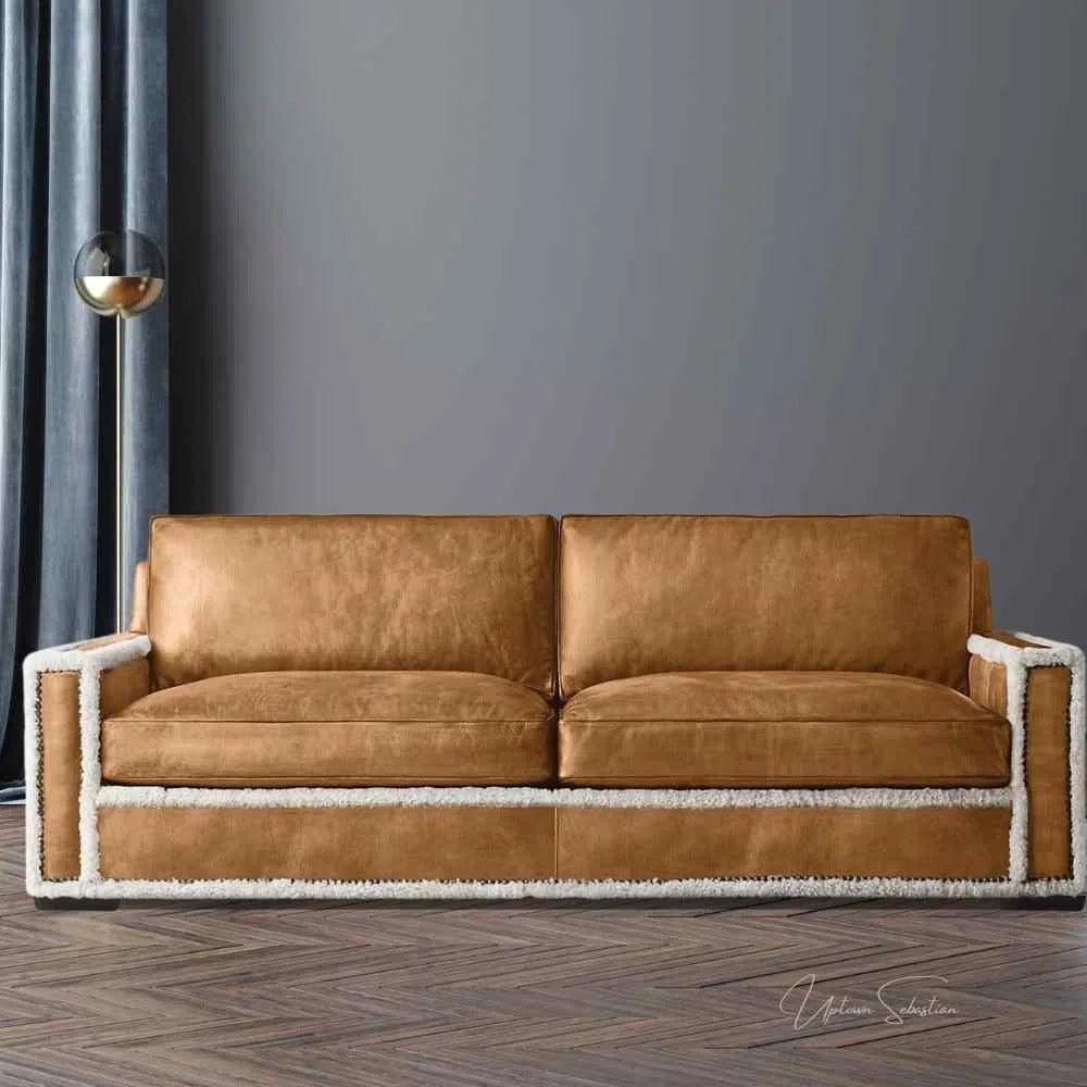 Austin Brown Benchmade Leather Couch Shearing Trim - LOOMLAN - Uptown Sebastian - Sofas & Loveseats