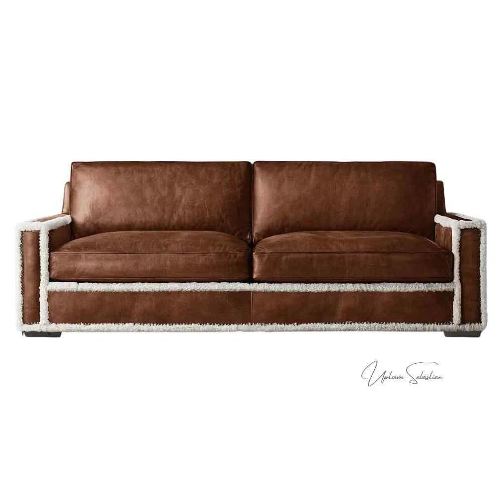 Austin Brown Benchmade Leather Couch Shearing Trim - LOOMLAN - Uptown Sebastian - Sofas & Loveseats