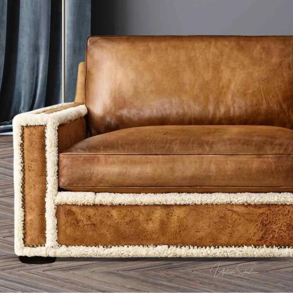 Austin Brown Benchmade Leather Couch Shearing Trim - LOOMLAN - Uptown Sebastian - Sofas & Loveseats