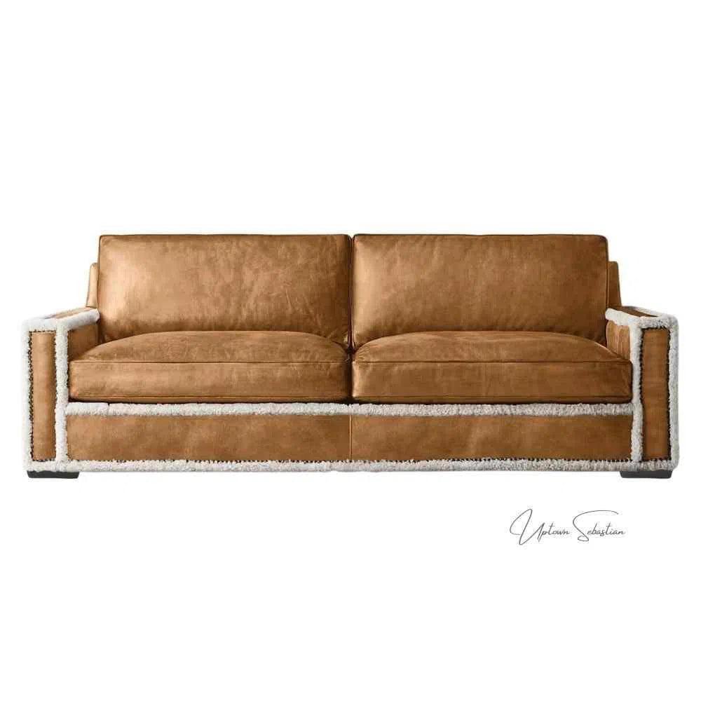 Austin Brown Benchmade Leather Couch Shearing Trim - LOOMLAN - Uptown Sebastian - Sofas & Loveseats