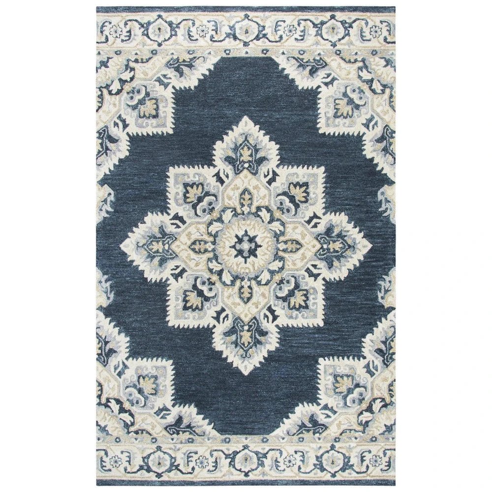 Avit Central Medallion Dark Blue Large Area Rugs - LOOMLAN - LOOMLAN - Area Rugs