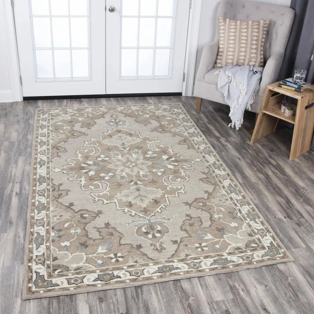 Awad Central Medallion Tan Large Area Rugs - LOOMLAN - LOOMLAN - Area Rugs