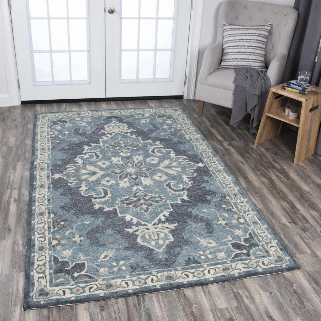 Awat Central Medallion Dark Gray Large Area Rugs - LOOMLAN - LOOMLAN - Area Rugs