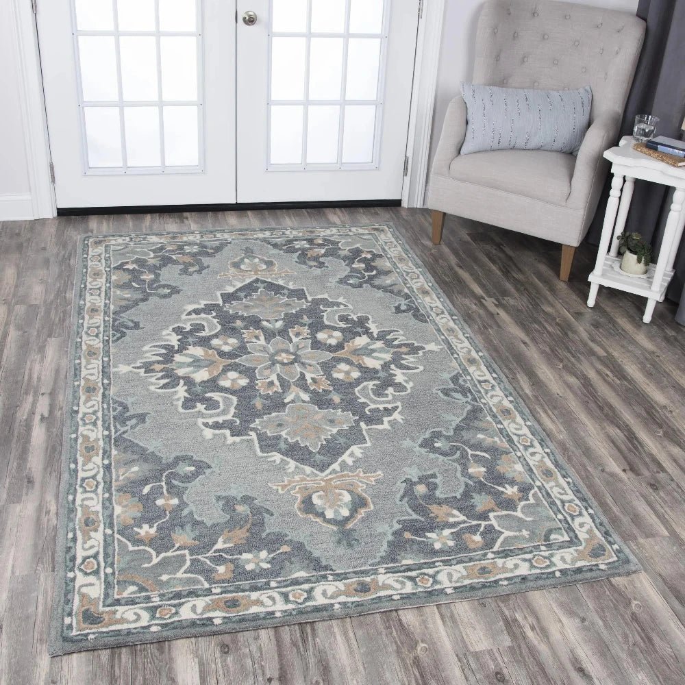 Axel Central Medallion Gray Large Area Rugs - LOOMLAN - LOOMLAN - Area Rugs