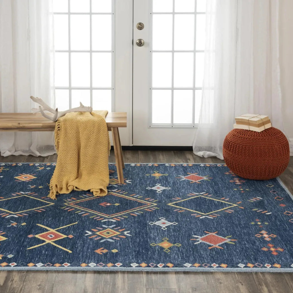 Ayar Geometric Blue Living Room Rug - LOOMLAN - LOOMLAN - Area Rugs