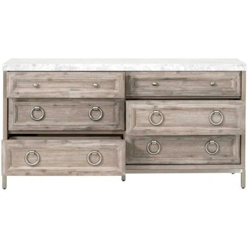 Azure Carrera 6 - Drawer Double Dresser White Marble - LOOMLAN - Essentials For Living - Dressers