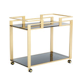 Avondale Bar Cart Gold Frame Black Glass Shelves