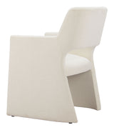 Minet Linen and Wood White Dining Arm Chair
