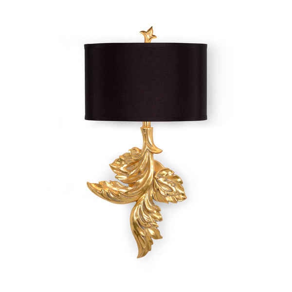 Gaylord Gold Leaf Finished Leaf Design Wall Sconce-Wall Sconces-Wildwood-Right-LOOMLAN