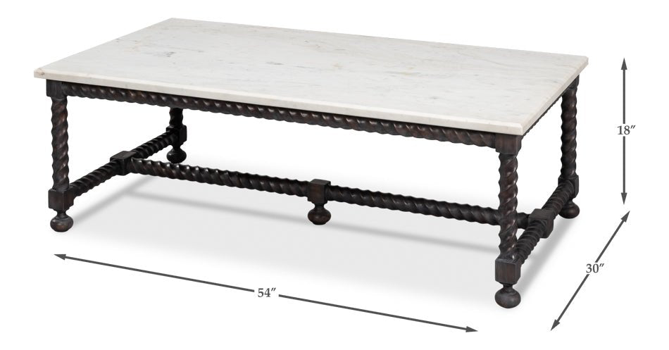 Barley White Banswara Marble Top Cocktail Table - LOOMLAN - Sarreid - Coffee Tables