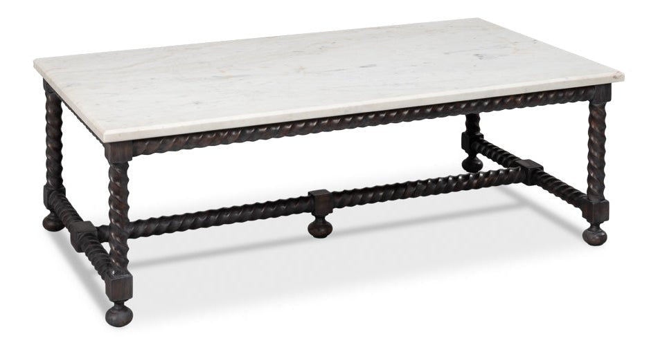 Barley White Banswara Marble Top Cocktail Table - LOOMLAN - Sarreid - Coffee Tables