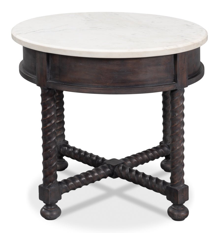 Barley White Banswara Marble Top Side Table - LOOMLAN - Sarreid - Side Tables