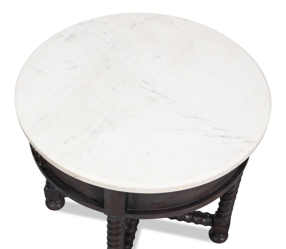 Barley White Banswara Marble Top Side Table - LOOMLAN - Sarreid - Side Tables