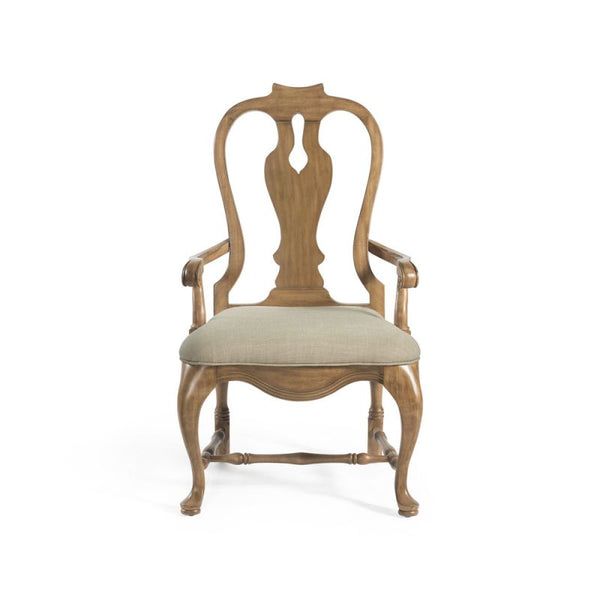 Kinzie Wood and Linen Brown Arm Chair