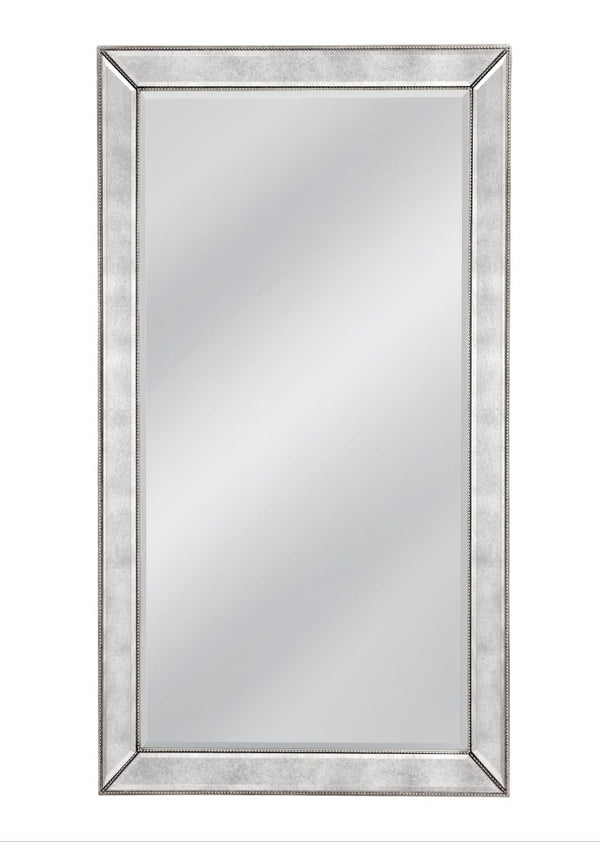 Beaded Silver Wood Floor Mirror - LOOMLAN - Bassett Mirror - Floor Mirrors