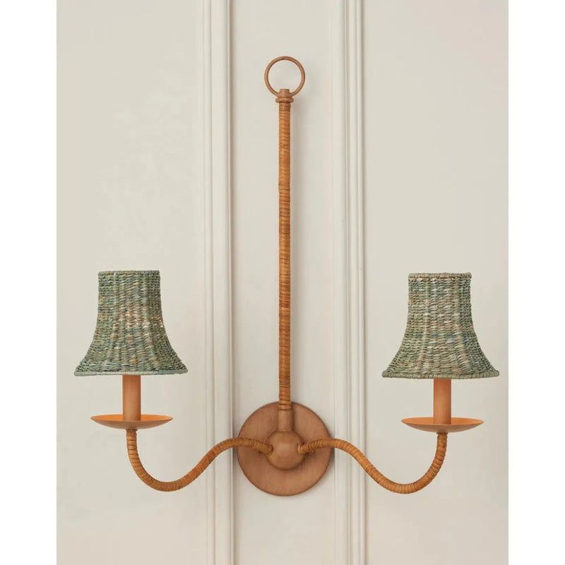 Bell Light Teal Seagrass Chandelier Shade - LOOMLAN - Currey & Co - Chandeliers