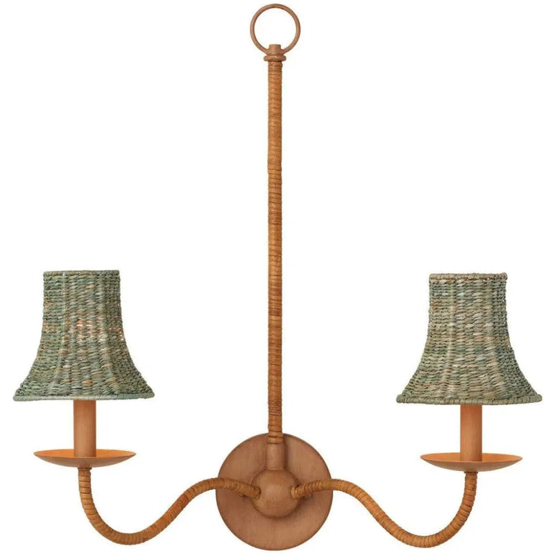 Bell Light Teal Seagrass Chandelier Shade - LOOMLAN - Currey & Co - Chandeliers