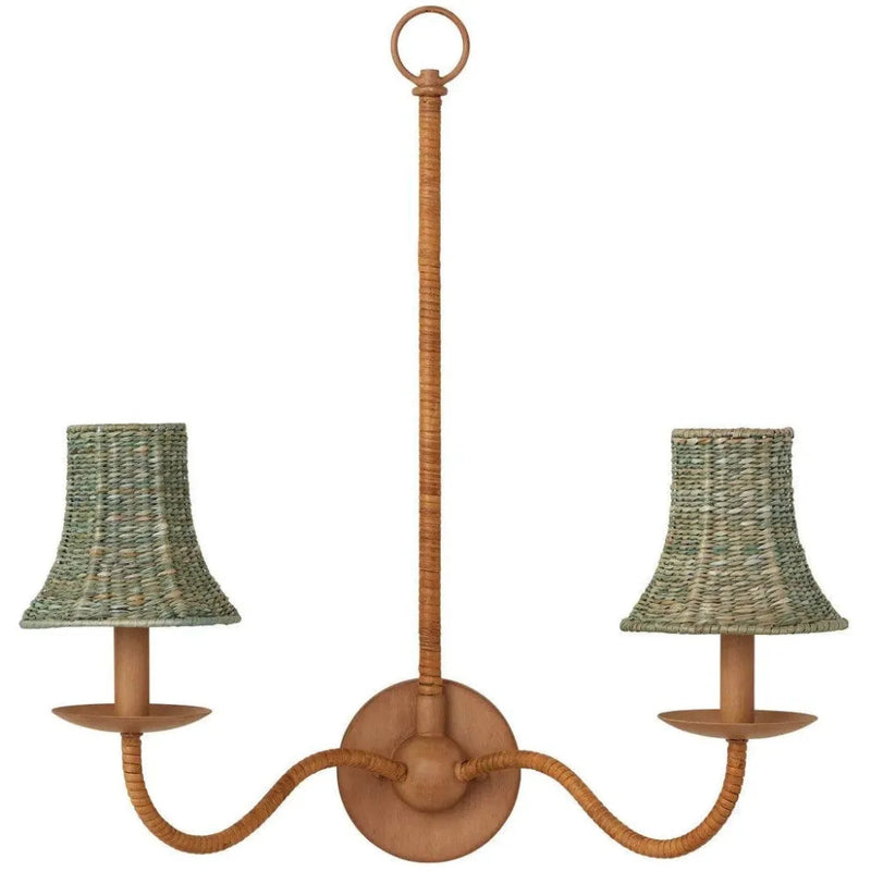 Bell Light Teal Seagrass Chandelier Shade - LOOMLAN - Currey & Co - Chandeliers