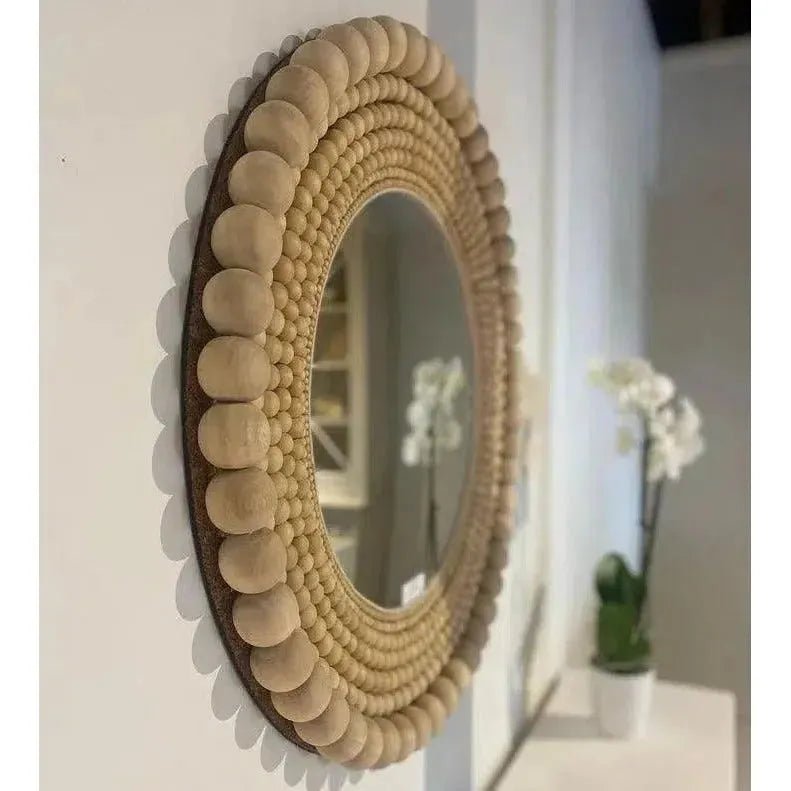 Biji Wooden Framed Round Wall Mirror - LOOMLAN - Artesia - Wall Mirrors