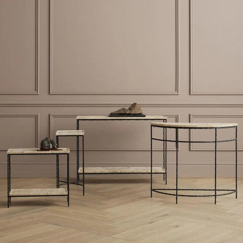 Black Boyles Travertine Demi - Lune Hiroshi Koshitaka - LOOMLAN - Currey & Co - Console Tables