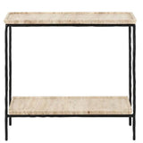 Black Boyles Travertine Side Table Marjorie Skouras - LOOMLAN - Currey & Co - Side Tables