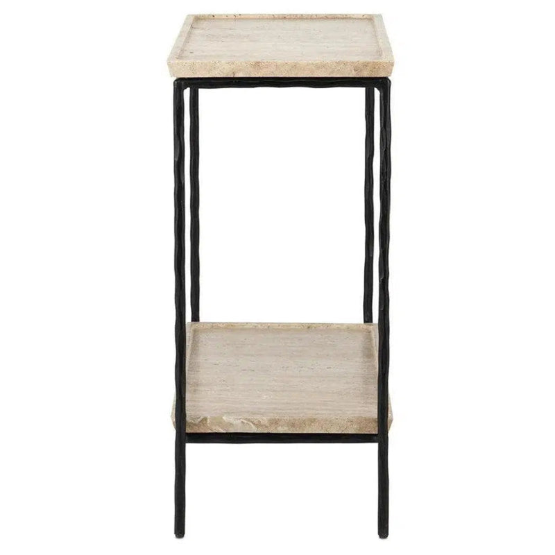 Black Boyles Travertine Side Table Marjorie Skouras - LOOMLAN - Currey & Co - Side Tables