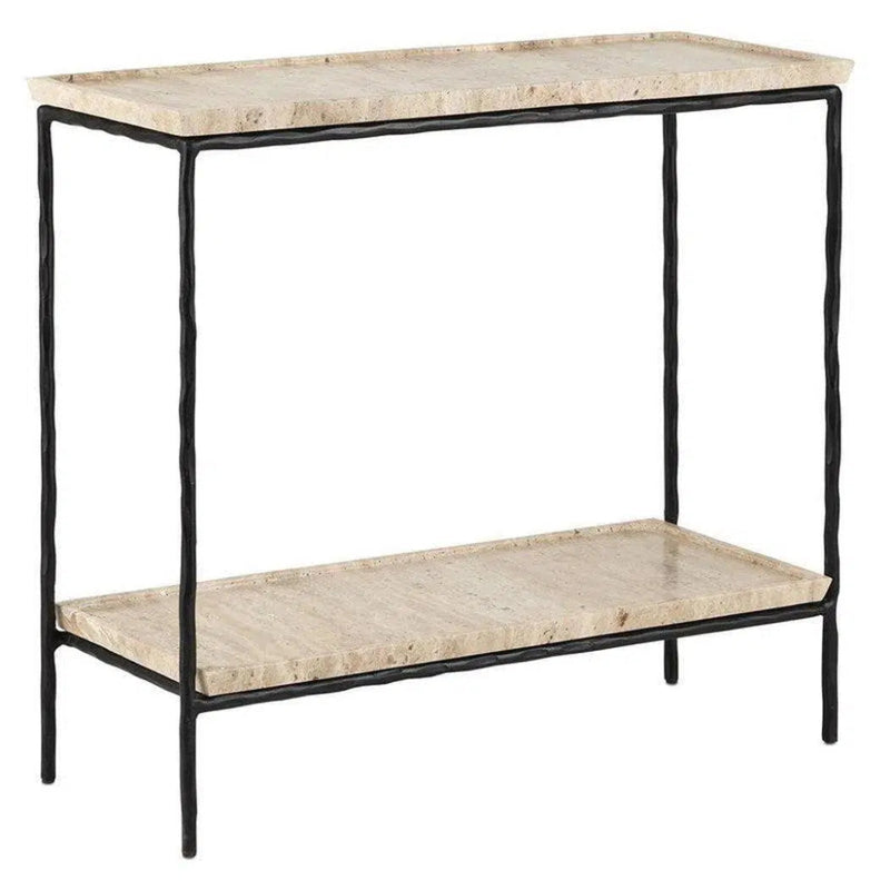 Black Boyles Travertine Side Table Marjorie Skouras - LOOMLAN - Currey & Co - Side Tables