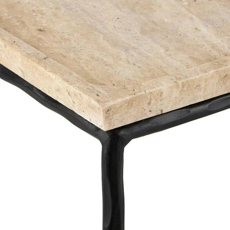 Black Boyles Travertine Side Table Marjorie Skouras - LOOMLAN - Currey & Co - Side Tables