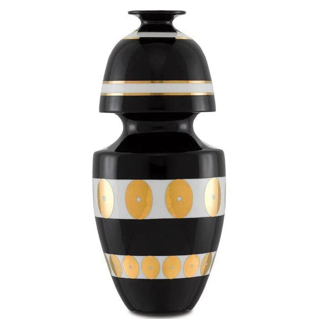 Black Gold White De Luca Black & Gold Gourd Vase - LOOMLAN - Currey & Co - Vases & Jars