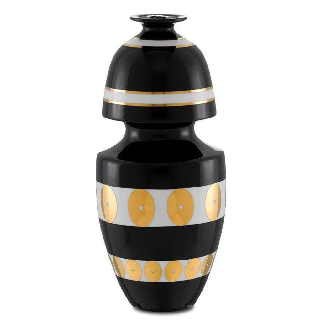 Black Gold White De Luca Black & Gold Gourd Vase - LOOMLAN - Currey & Co - Vases & Jars